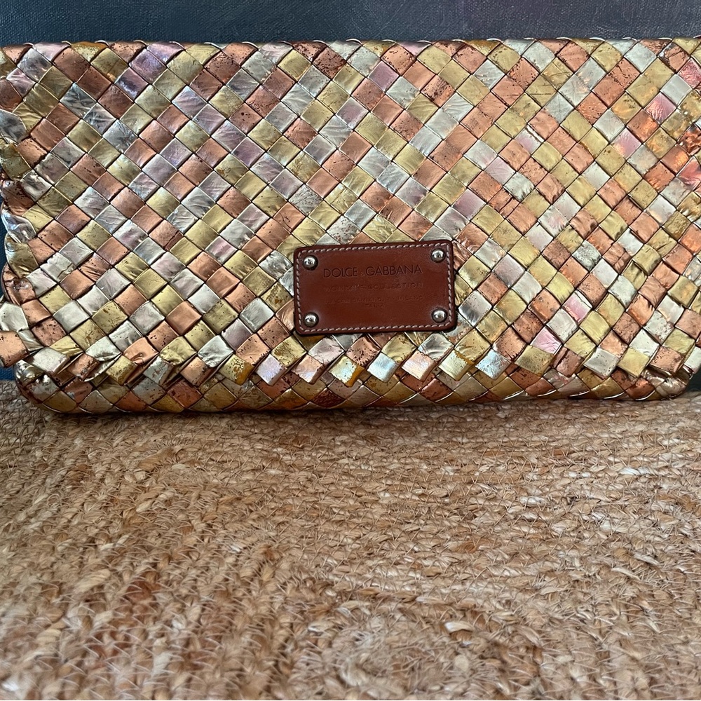 Dolce & Gabbana Gold and Brown Woven Clutch